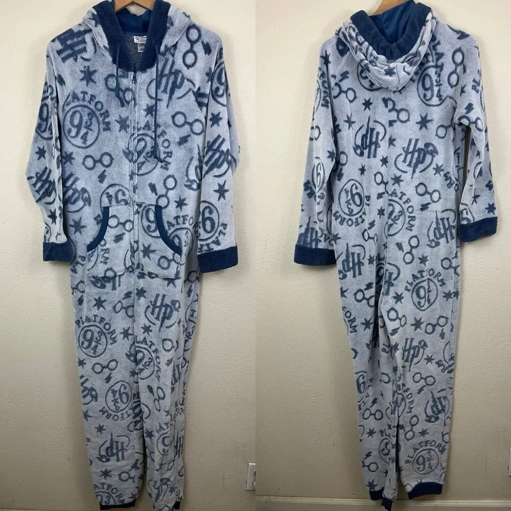 Disney Harry Potter Plush Super Soft One Piece Pajamas Womens Size S Small Blue - Picture 2 of 4